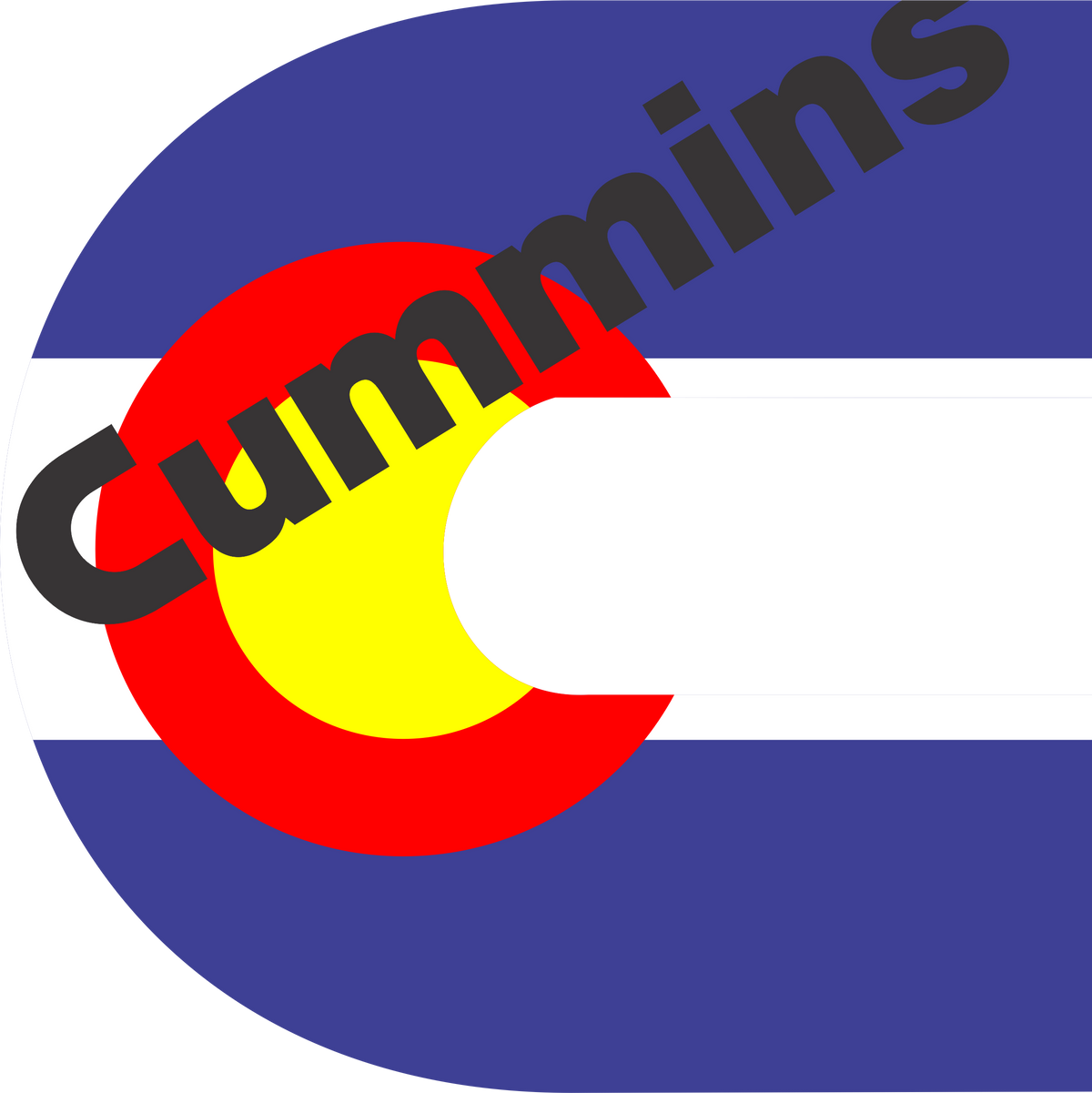 Colorado Cummins Flag decal featuring the Colorado state colors and red, yellow, white with bold black Cummins text across it.