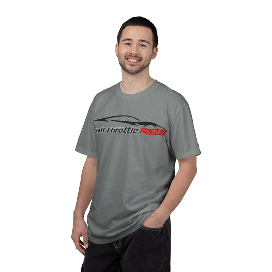 Full Throttle Racing League T-Shirt in grey ring-spun cotton with black and red racing graphic, relaxed fit and short sleeves.