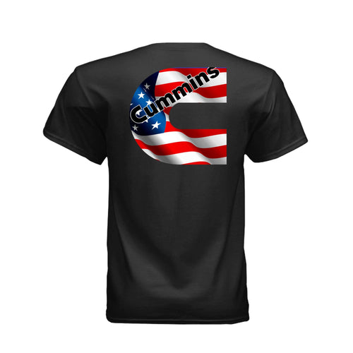 American Cummins flag on durable moisture-wicking Gildan DryBlend tee