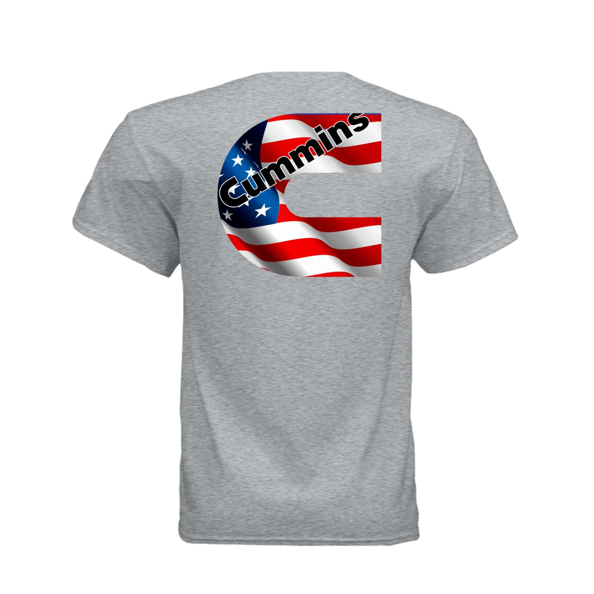 American Cummins flag on Gildan DryBlend cotton-poly tee