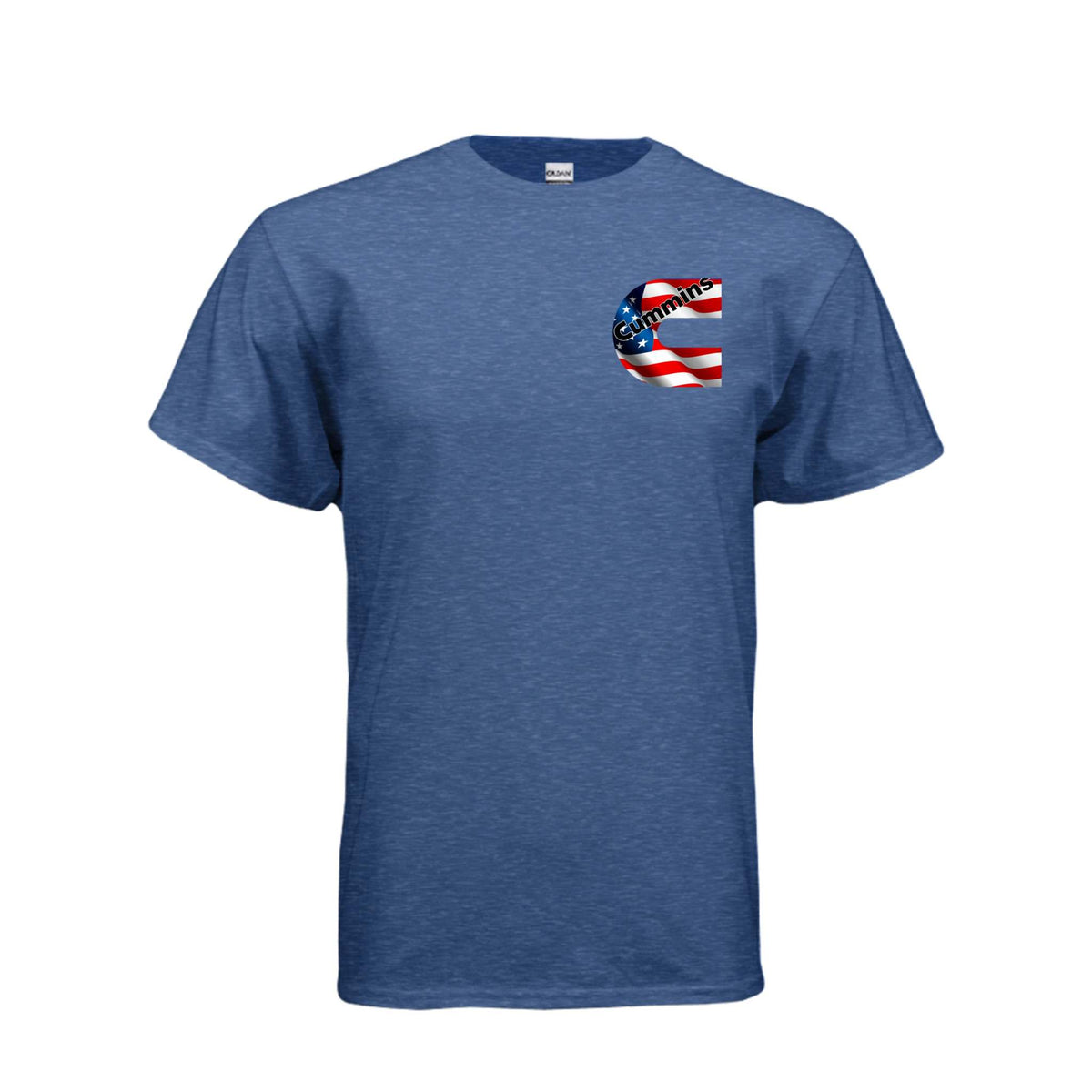 American Cummins flag on blue Gildan dryblend tee