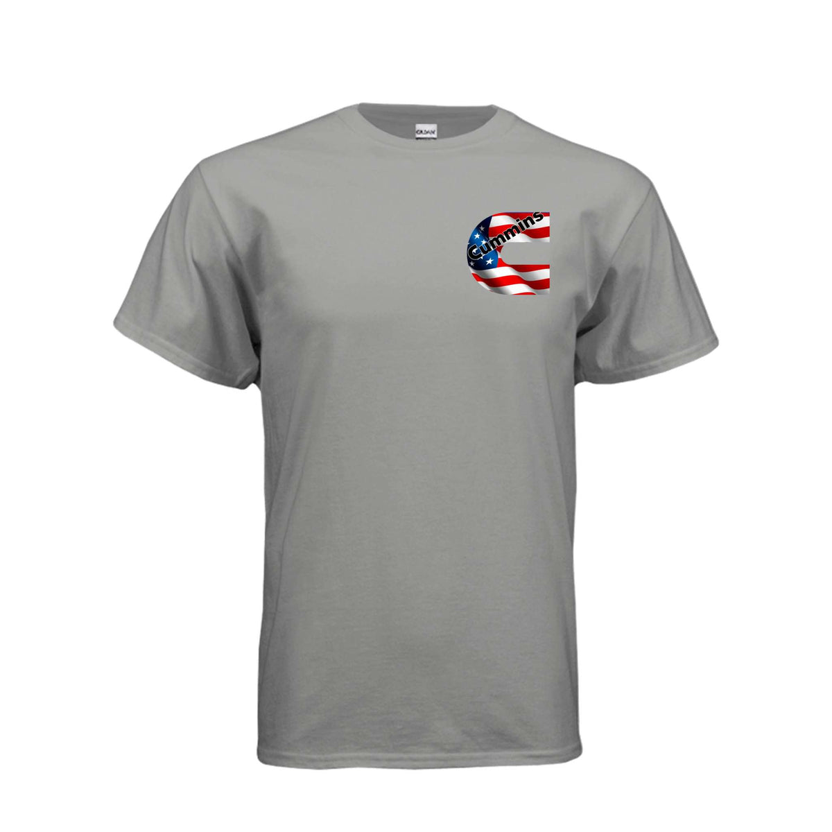 American Cummins flag on Gildan DryBlend cotton-poly t-shirt